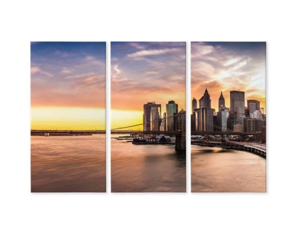 Obraz Wieloczęściowy Panorama Mostu Brooklińskiego O Zachodzie Słońca