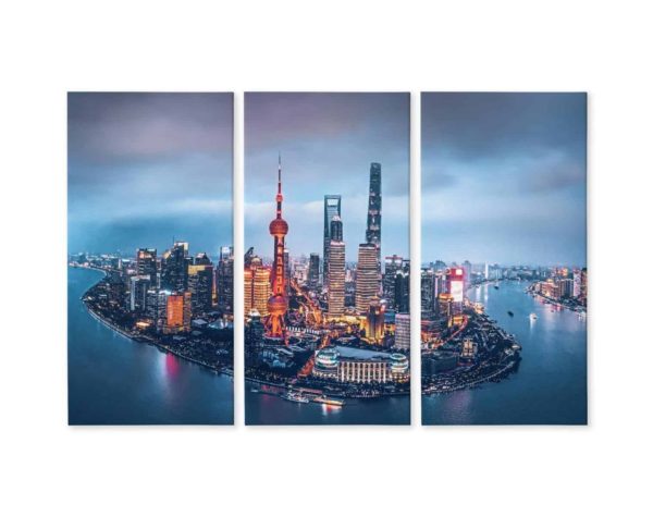 Obraz Wieloczęściowy Panorama Szanghaju Nocą