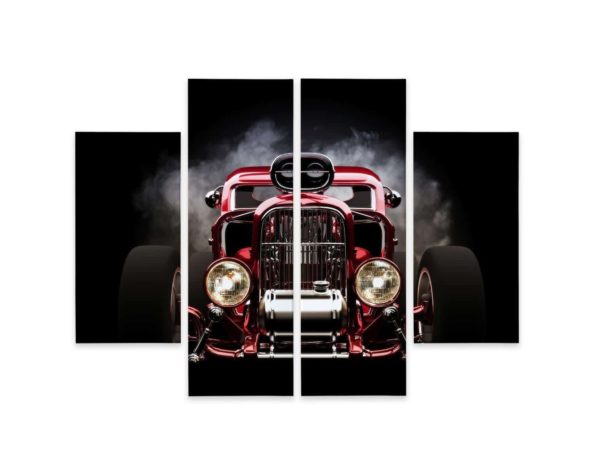 Obraz Wieloczęściowy Samochód Hot Rod Na Tle Dymu