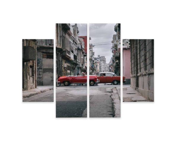 Obraz Wieloczęściowy Samochody W Stylu Retro Na Kubie