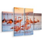 Obraz Wieloczęściowy Stado Flamingów Nad Wodą