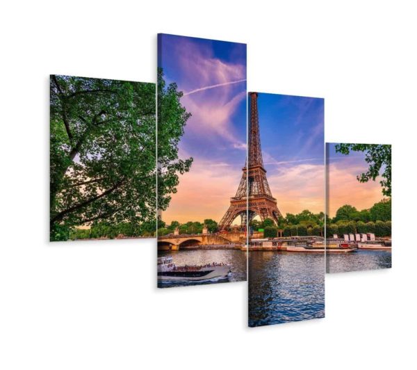 Obraz Wieloczęściowy Wieża Eiffla I Sekwana O Zachodzie Słońca W Paryżu