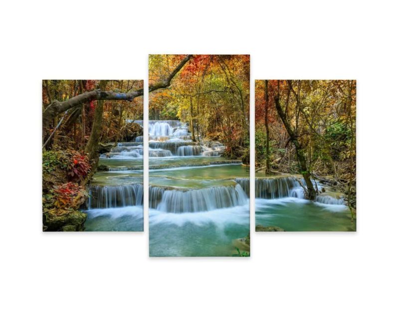 Obraz Wieloczęściowy Wodospad W Jesiennym Lesie 3D