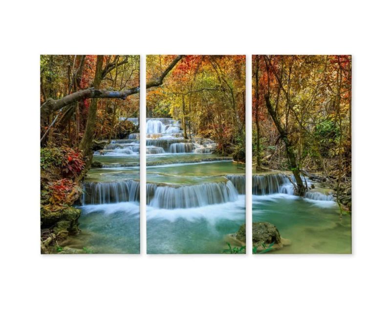 Obraz Wieloczęściowy Wodospad W Jesiennym Lesie 3D