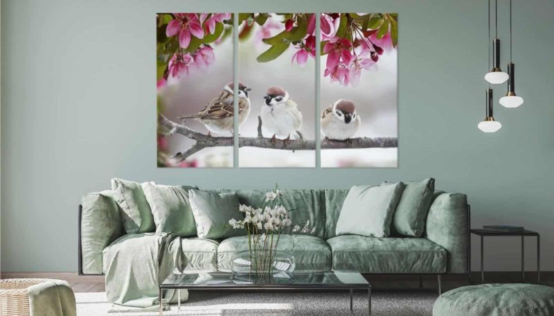 Obraz Wieloczęściowy Wróble Wśród Kwiatów