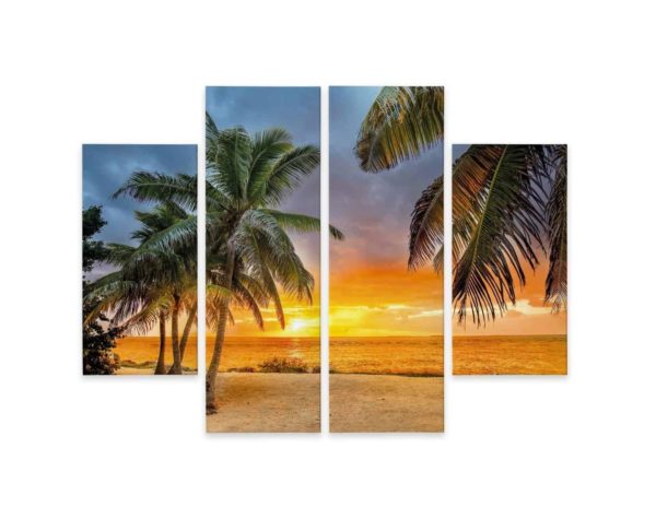 Obraz Wieloczęściowy Zachód Słońca Na Tropikalnej Plaży
