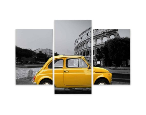 Obraz Wieloczęściowy Żółty Samochód Retro Na Tle Koloseum
