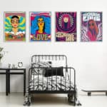 Plakat Wieloczęściowy Set Kolorowe Portrety Kobiet W Stylu Hippie