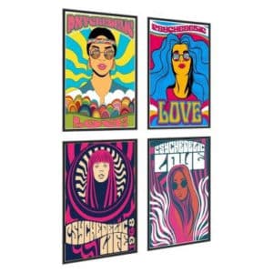 Plakat Wieloczęściowy Set Kolorowe Portrety Kobiet W Stylu Hippie