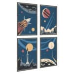 Plakat Wieloczęściowy Set Rakiety Kosmiczne Planety I Napisy W Stylu Retro
