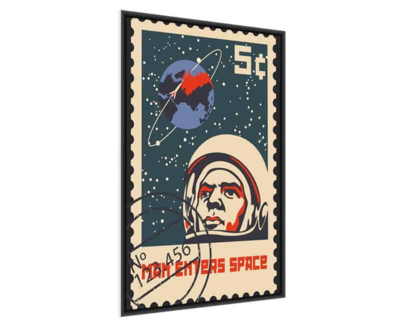 Plakat Znaczek Pocztowy Vintage Z Astronautą I Ziemią