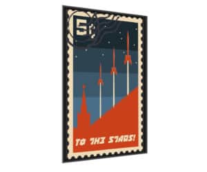 Plakat Znaczek Pocztowy Z Rakietami Kosmicznymi Retro