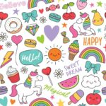 Tapeta Dla Dzieci - Jednorożce, Owoce, Słodycze I Chmurki