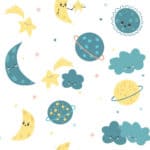 Tapeta Dla Dzieci - Kolorowe Gwiazdy, Planety, Księżyce I Chmury
