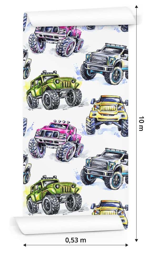 Tapeta Dla Dzieci - Kolorowe Samochody Monster