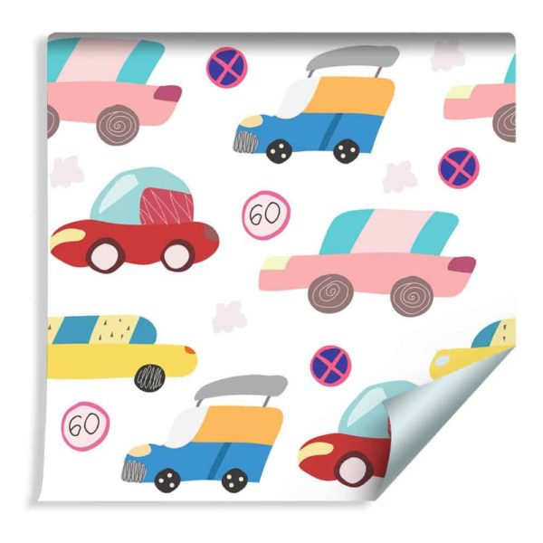 Tapeta Dla Dzieci - Kolorowe Samochodziki W Stylu Skandynawskim