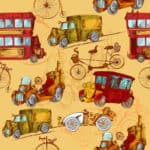 Tapeta Dla Dzieci-Starodawne Samochody I Rowery W Stylu Vintage