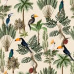 Tapeta Egzotyczne Ptaki I Rośliny W Stylu Vintage