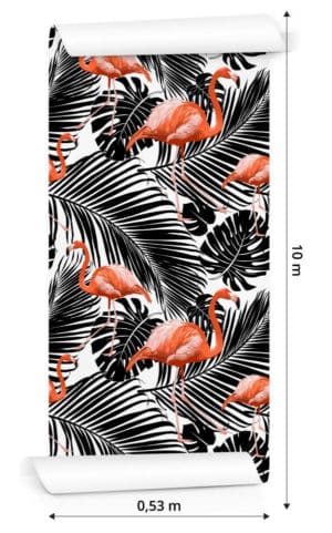 Tapeta Flamingi I Czarne Egzotyczne Liście