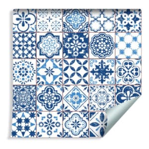 Tapeta Retro - Niebiesko - Biała Mozaika
