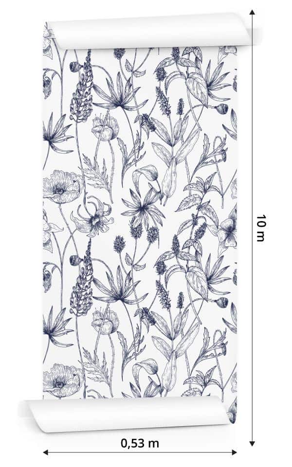 Tapeta Retro - Ręcznie Rysowane Dzikie Kwiaty I Zioła