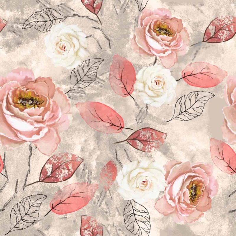 Tapeta Róże Malowane Akwarelą Z Liśćmi