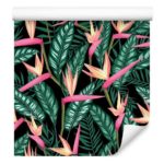 Tapeta Tropikalne Kwiaty Z Liśćmi Palmowymi