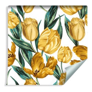 Tapeta Żółte Tulipany Na Białym Tle